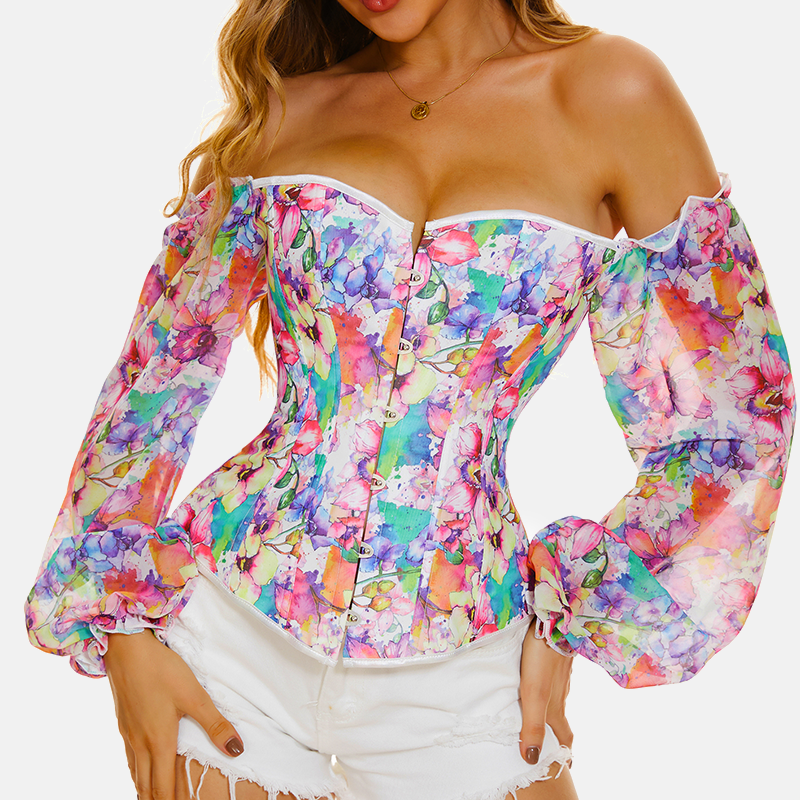 corset à fleurs et manches longues