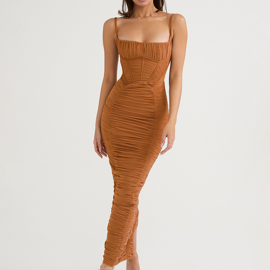 robe bustier à bretelles marron