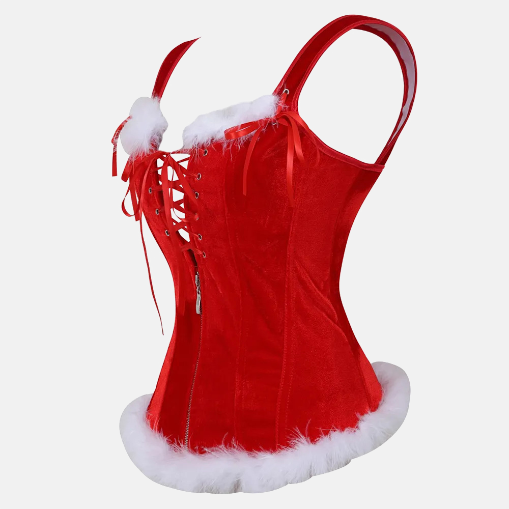 Corset festif rouge avec fourrure blanche