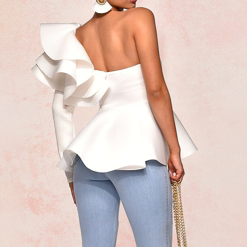 bustier asymétrique à volants